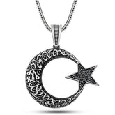 Collier pour homme en argent avec inscription Tawhid gravée dans la pierre